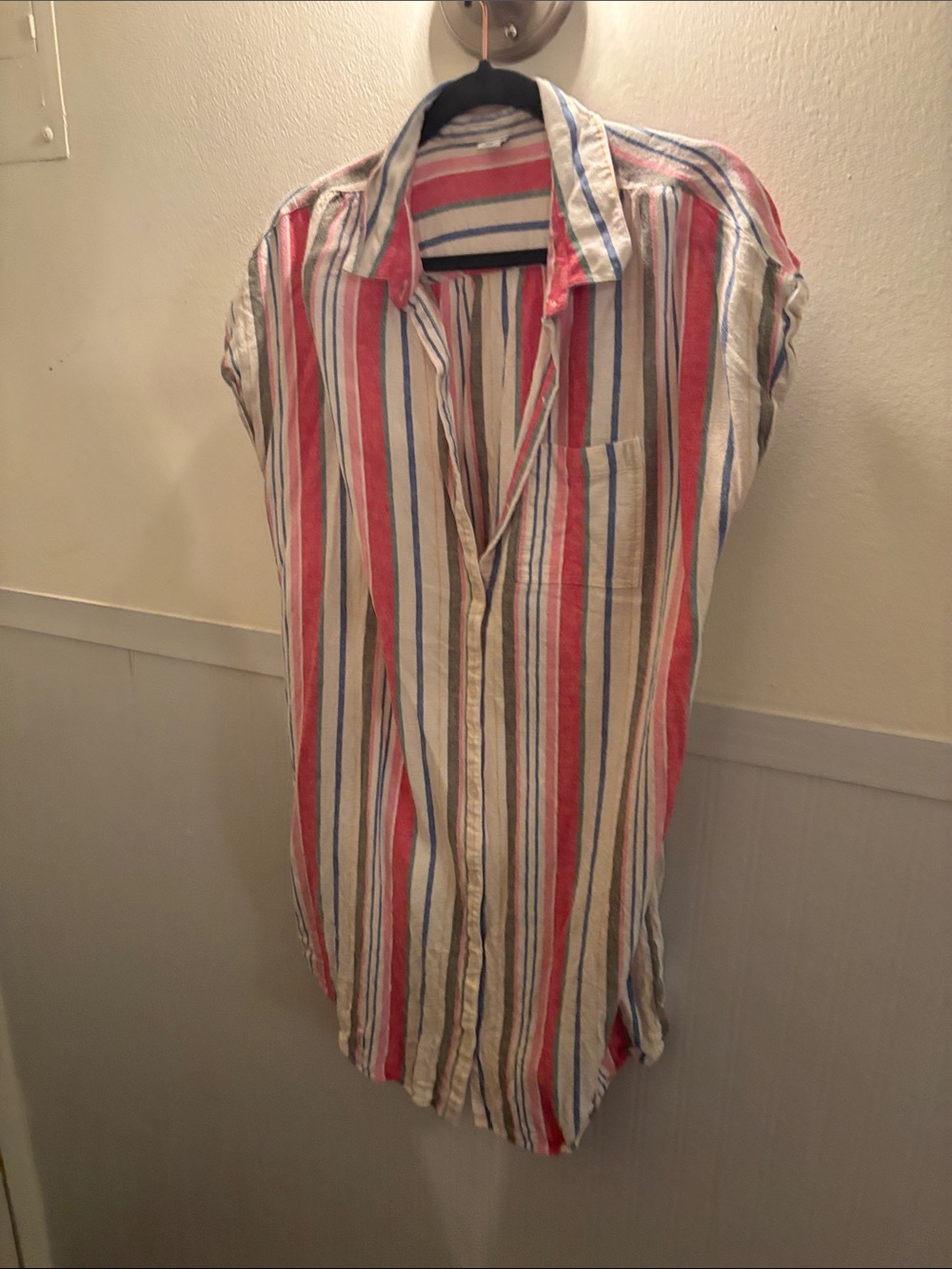 Red & Blue Striped Casual Button-Up Dress